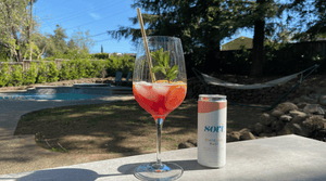 non-alcoholic rose spring sangria with strawberries and lemon