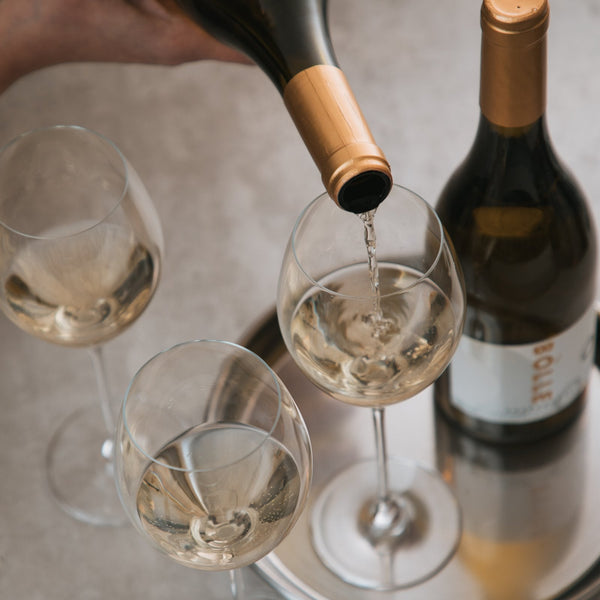 Pouring BOLLE Chardonnay non-alcoholic white wine overhead