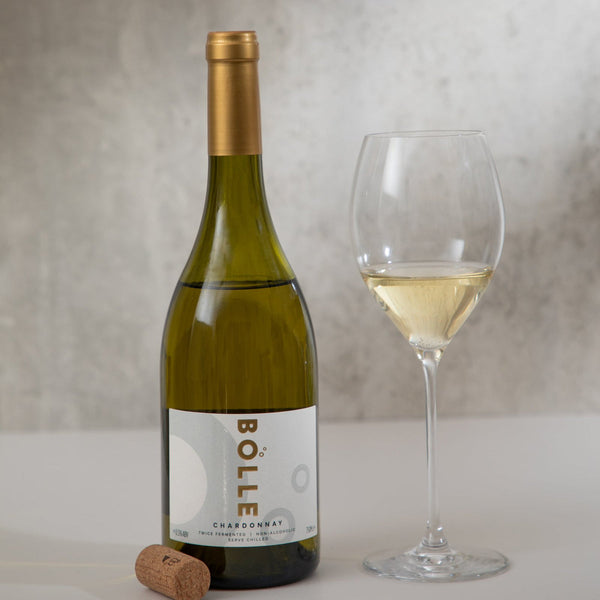 BOLLE Still Chardonnay non-alcoholic white wine bottle with glass, Gold Medal winner