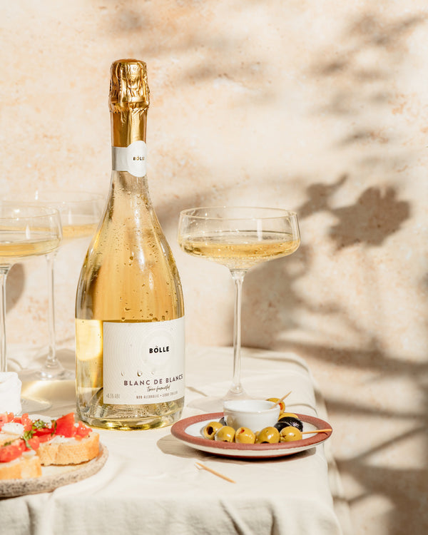 BOLLE Blanc de Blancs non-alcoholic sparkling wine with appetizers