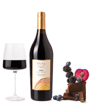 Prima Pavé Fiamma Bottle with glass and flavor profiles