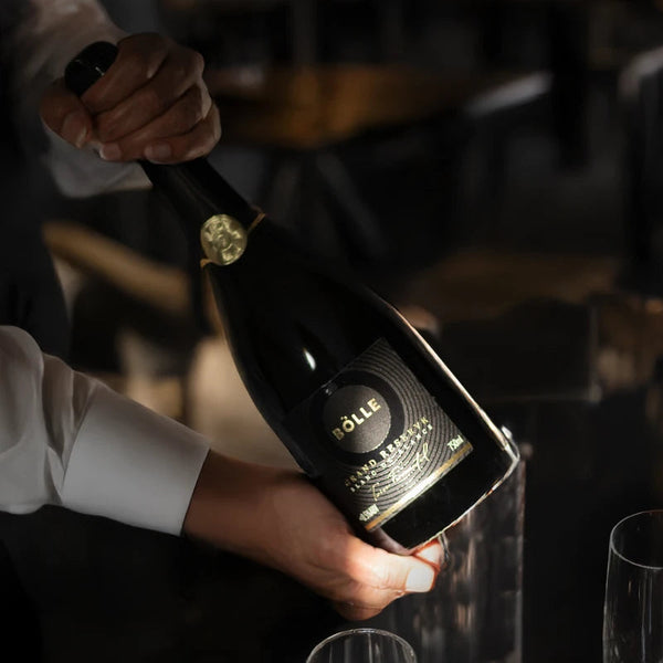 BOLLE Grand Reserve lees-aged non-alcoholic wine being opened at fine dining restaurant
